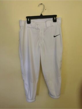 Nike White Softball Pants with Black Swoosh Size Small